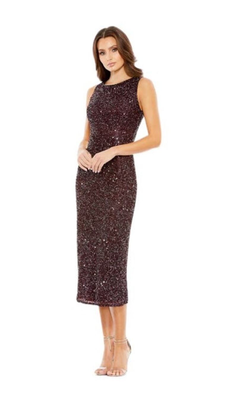 Mac Duggal Size 10 Style 5526 Sleeveless Sequined Midi Sheath Dress Mahogany